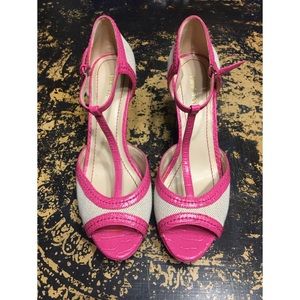 Nine West Pink Alligator & Tweed T-Strap Heel 8.5
